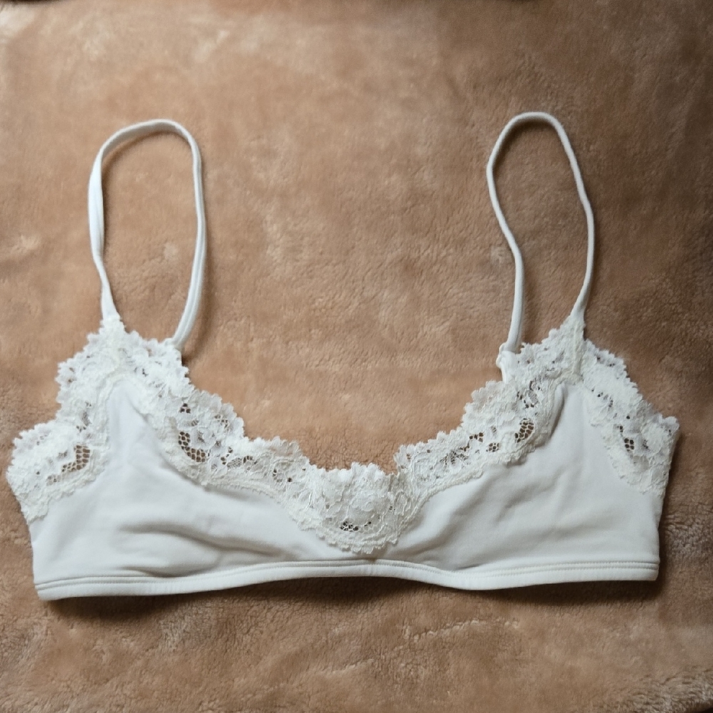 Skims Fits Everybody Lace Trim White Scoop Bralette